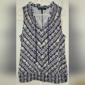White House Black Market V-Neck Chevron Blouse - Blue and Cream